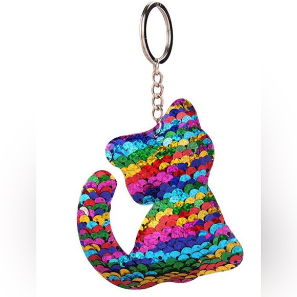Colorful Sequin Cat Keychain and Bag Charm - Picture 2 of 3